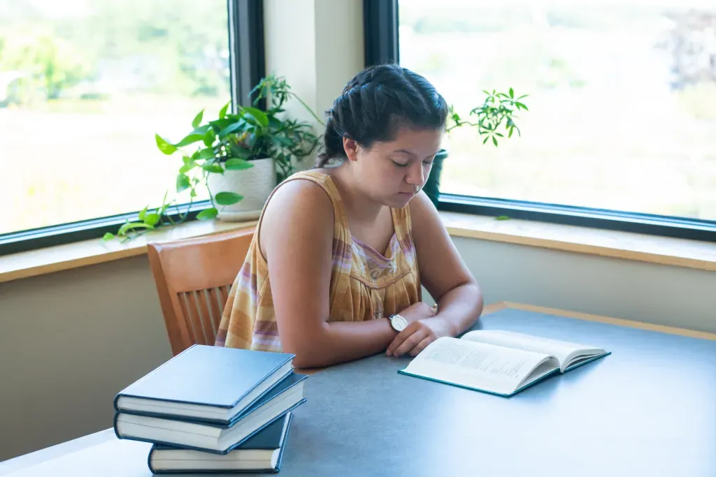 a female student studies